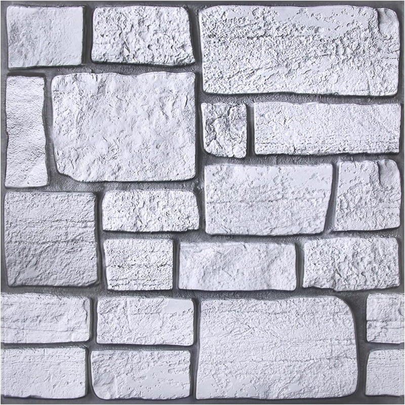 COMSTICKC 3D Faux Stone Wall Panel,Peel and Stick Tiles,10 Pcs of 12"X12",Self-Adhesive PVC Lock Stone Adhesive Black Rock Paneling Backsplash,Paintable Decorative Tile - Image 1